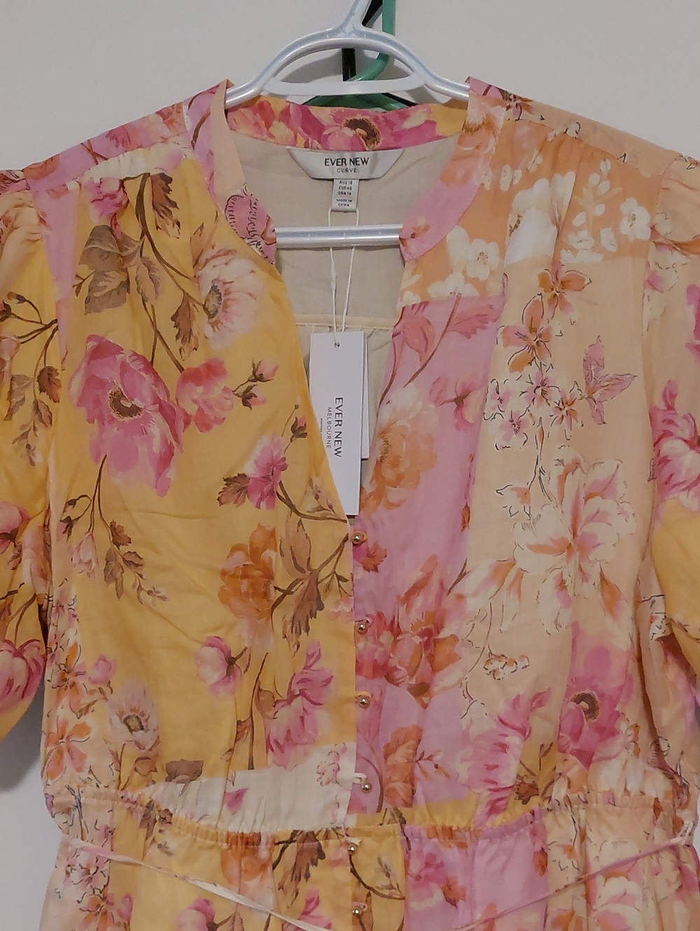 Ever New Floral Puff-Sleeve Pink & Mustard Mini Dress NWT Size 14 - Picture 3 of 16